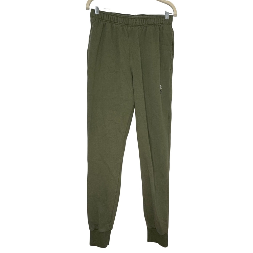 Champion Classic Fleece Joggers Olive Green Mens Medium P6559 Stacked Logo Pants